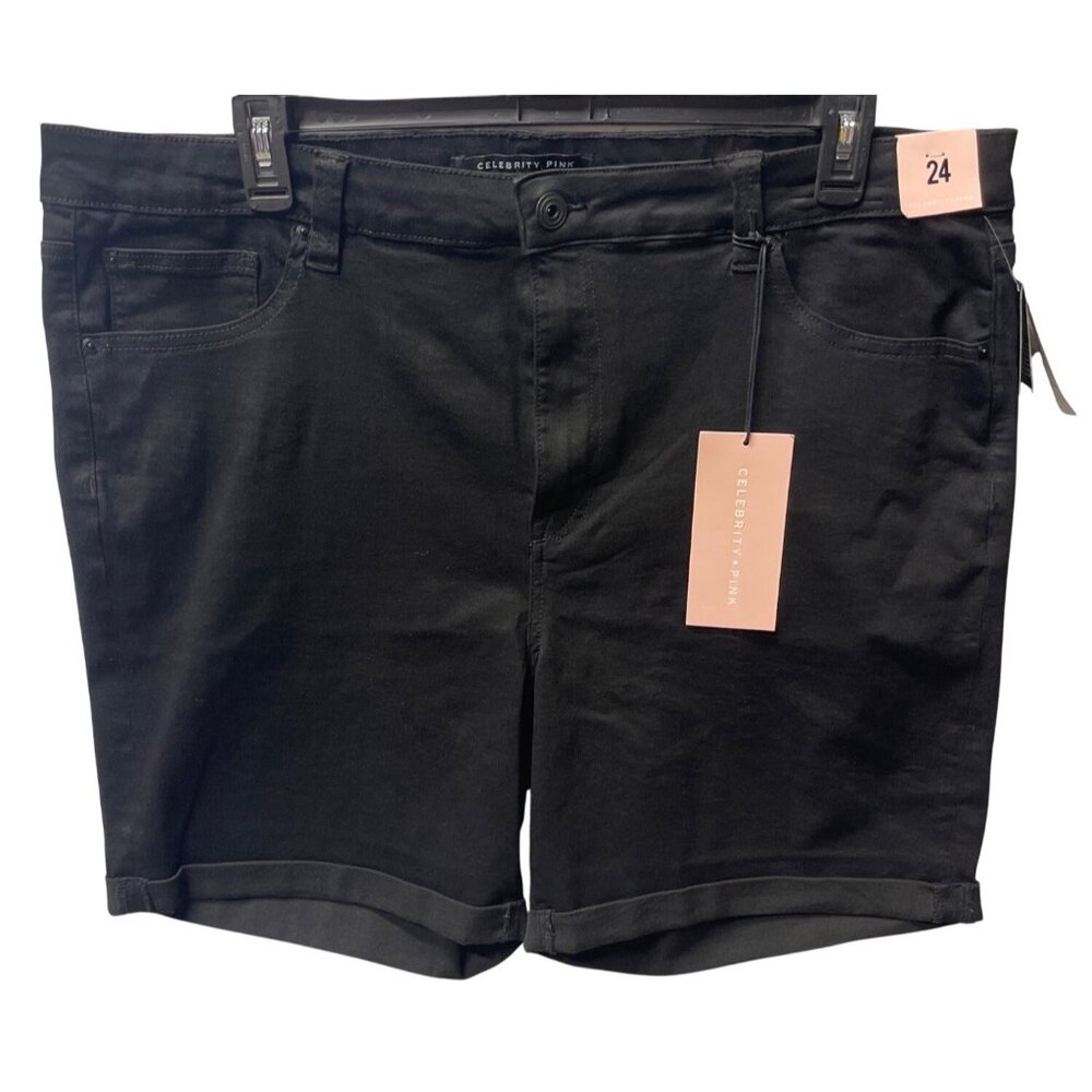Celebrity Pink Size 24 Mid-Rise Bermuda Denim Shorts Black Rinse